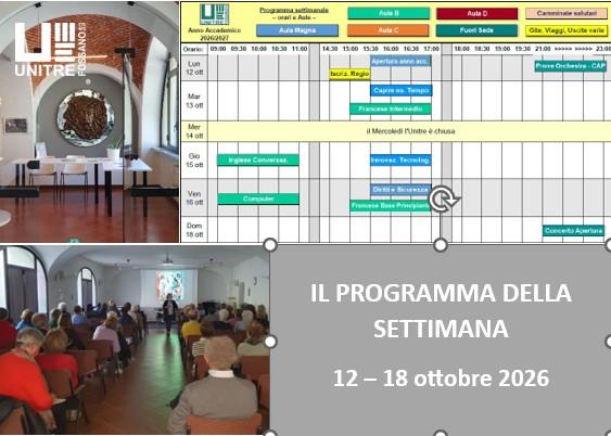 Calendario settimanale dal 12 al 18 ottobre 2026