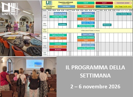 Calendario settimanale dal 2 al 6 novembre 2026